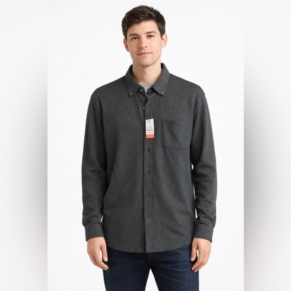 Van Heusen Dark Gray Casual Button Down Shirt